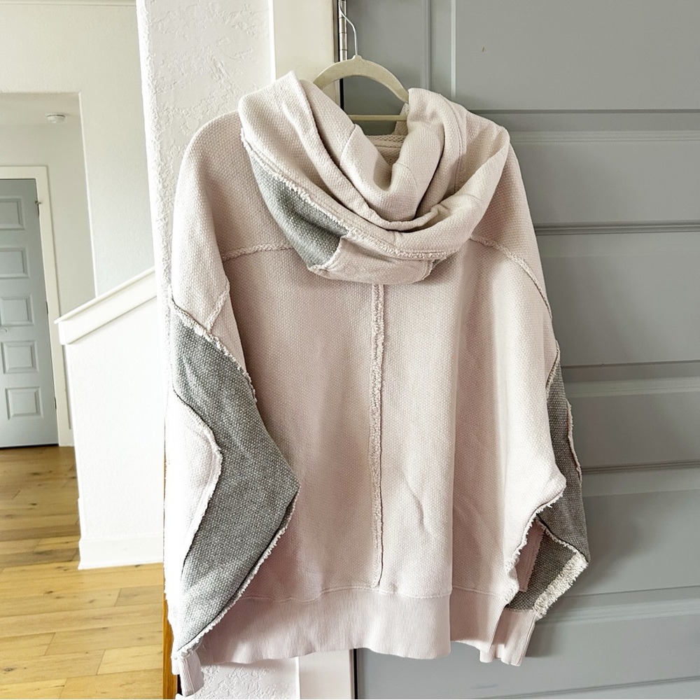 Free People Oversized Hooded Sweatshirt in Light Beige with Red Lettering - Picture 5 of 5